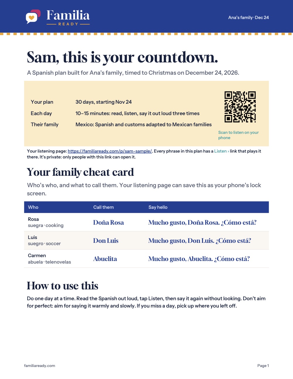 The cover: your family cheat card